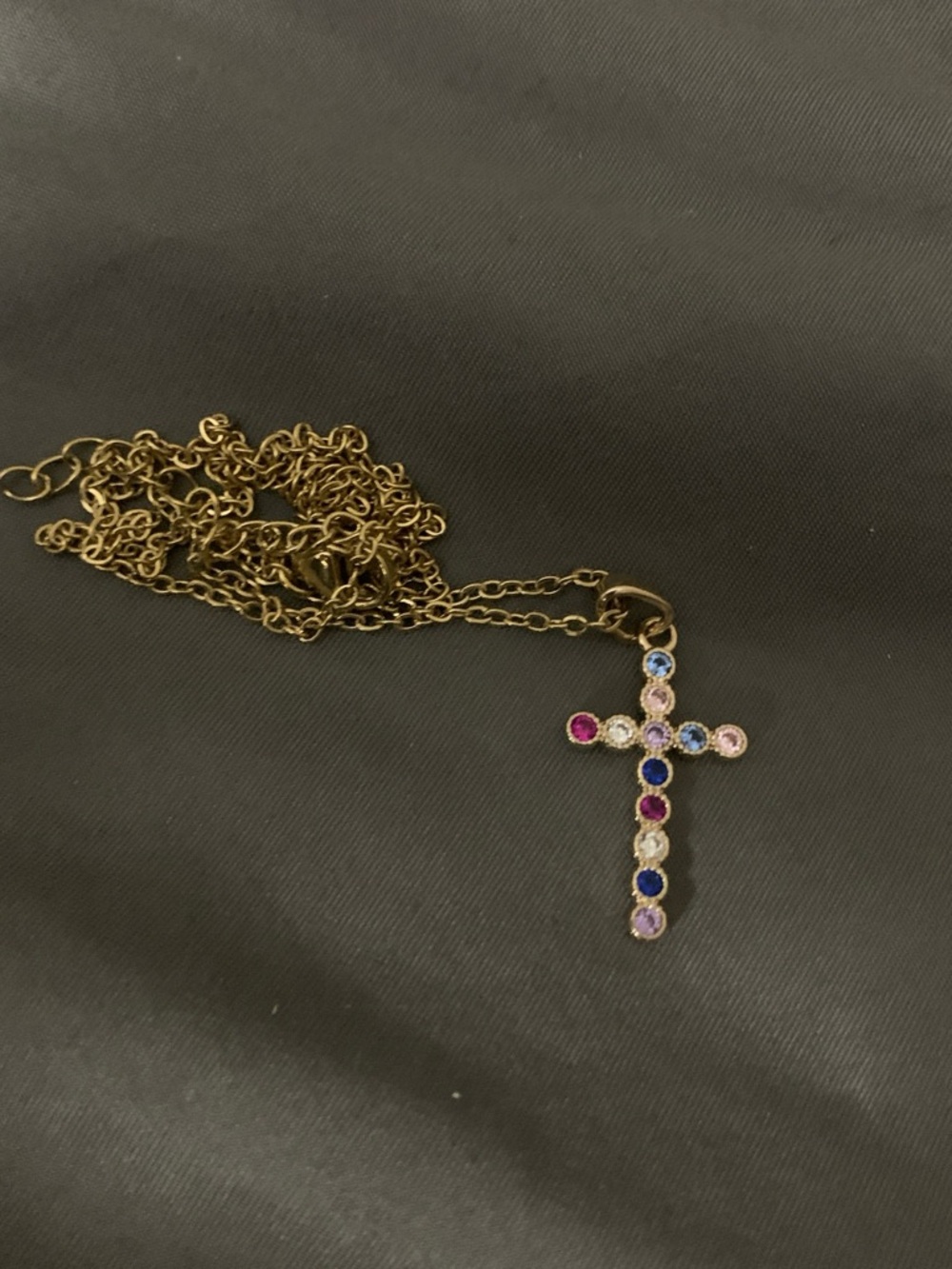 Gold Cross Necklace with Multicolor Gemstones - Women Jewelry